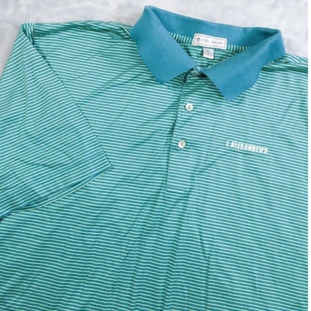 Peter Millar Polo Shirt Mens XL Golf Preppy Striped J. Alexander's Blue Green‎